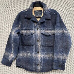 Abercrombie & Fitch Mens Blue Plaid Sherpa Lined Shirt Jacket Shacket Relaxed XS